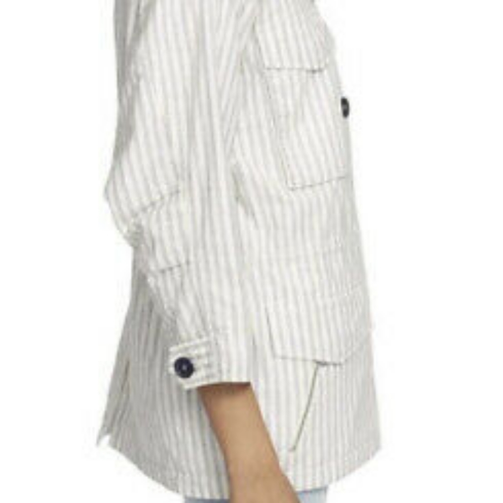 Joie Cristi White and Blue Stripe Utility Jacket - Picture 2 of 16